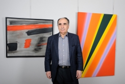 Collectors: Philip Gevick with Rita Letendre paintings, 2012.